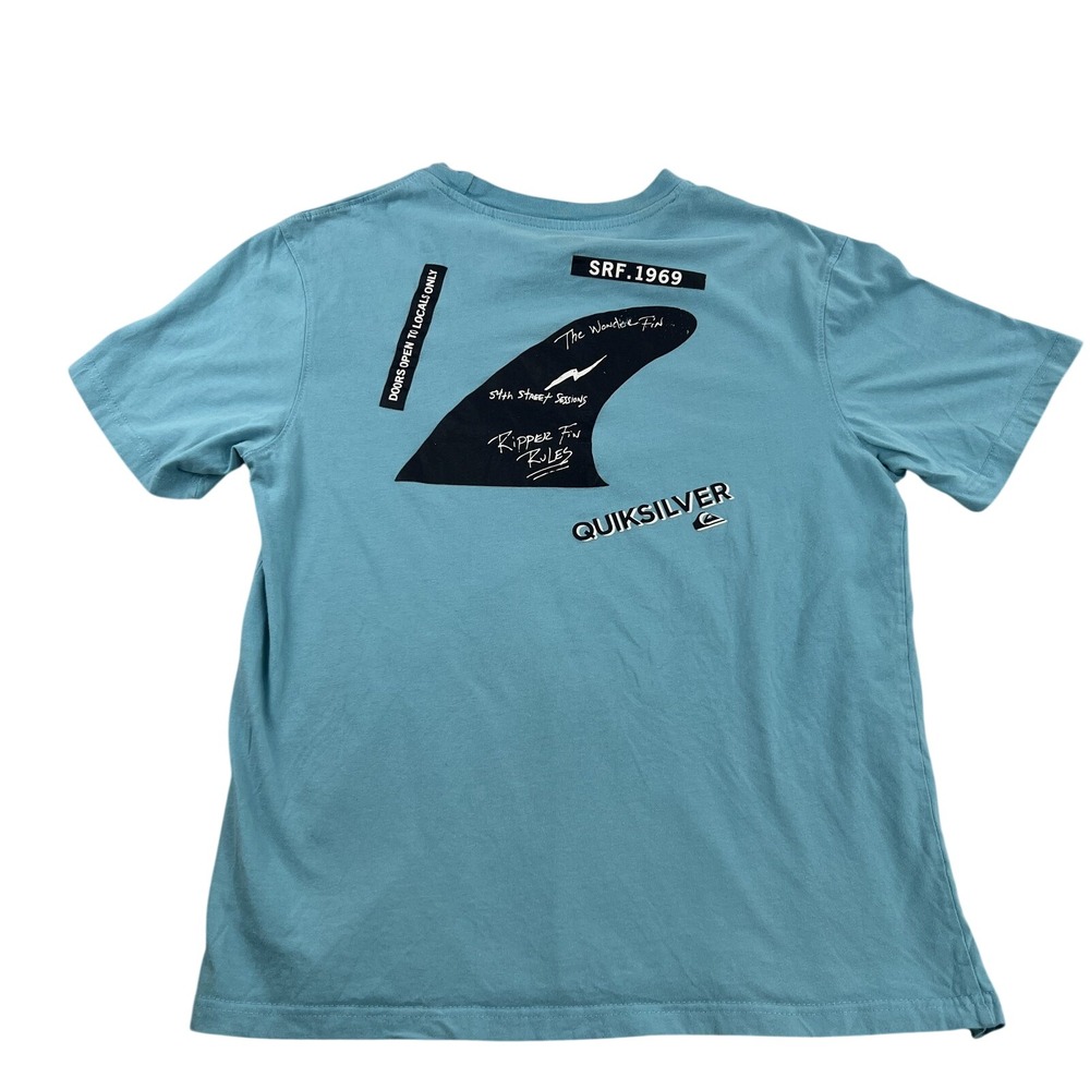 Quiksilver T-Shirt Light Blue Medium Short Sleeve Surf Skate Graphic Logo Tee